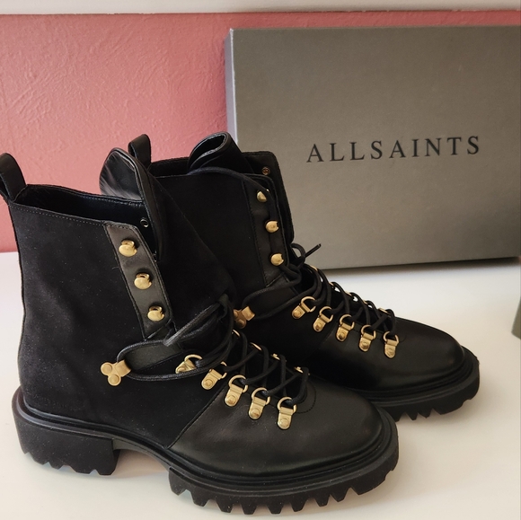 Allsaints Faye Suede Boots Black Leather size 10 ladies - - Picture 1 of 10